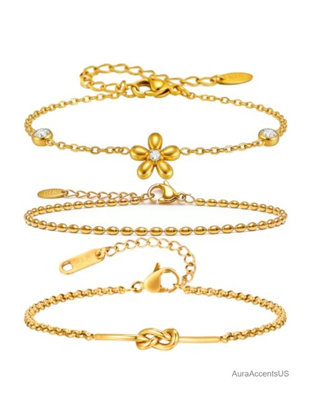 Waterproof Non Tarnish Gold Plated Stainless Steel Link Bracelet Stack Women